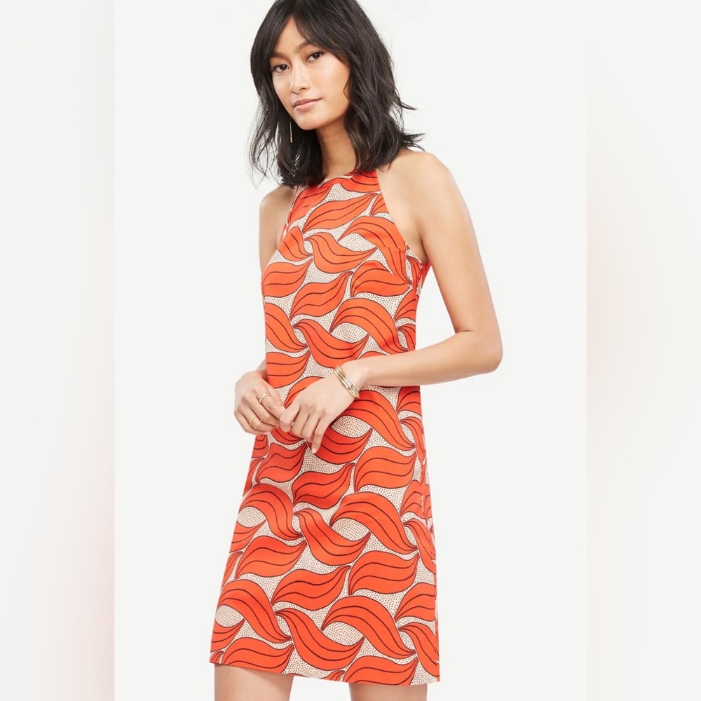 Ann Taylor Orange Wave Pattern Mini Dress